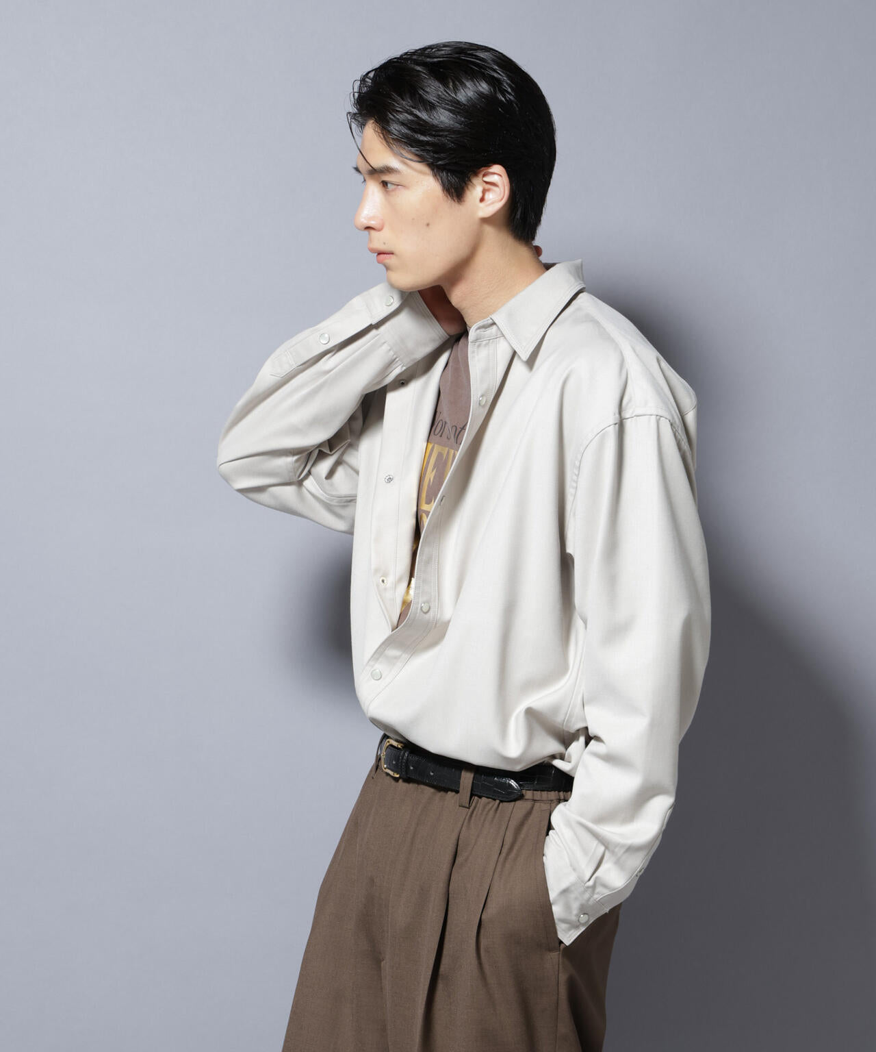 トリプルステッチ パールドットオーバーシャツ 6685220206