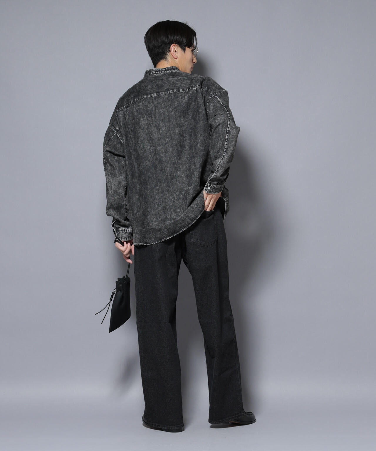 「大人のワイドシャツ」バンドカラーデニム 長袖 6685220210