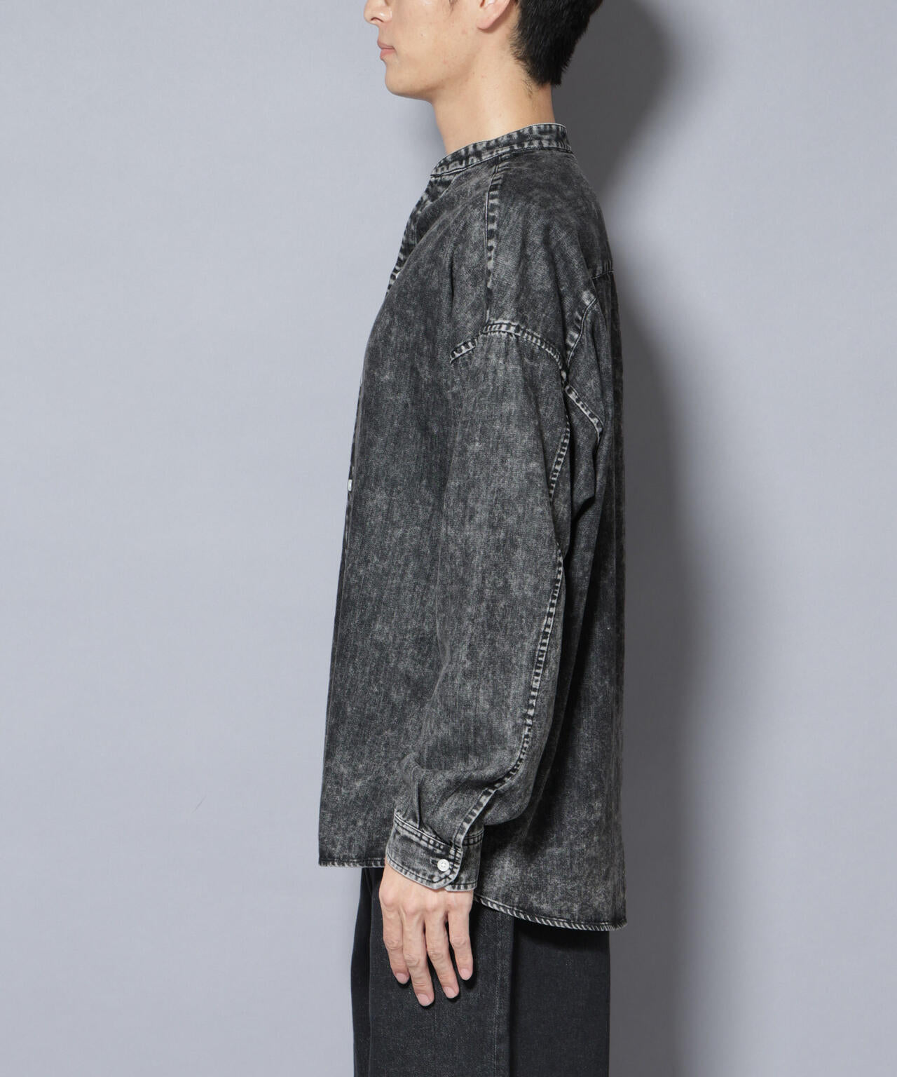 「大人のワイドシャツ」バンドカラーデニム 長袖 6685220210