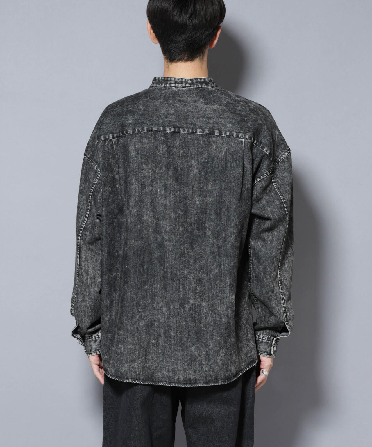 「大人のワイドシャツ」バンドカラーデニム 長袖 6685220210