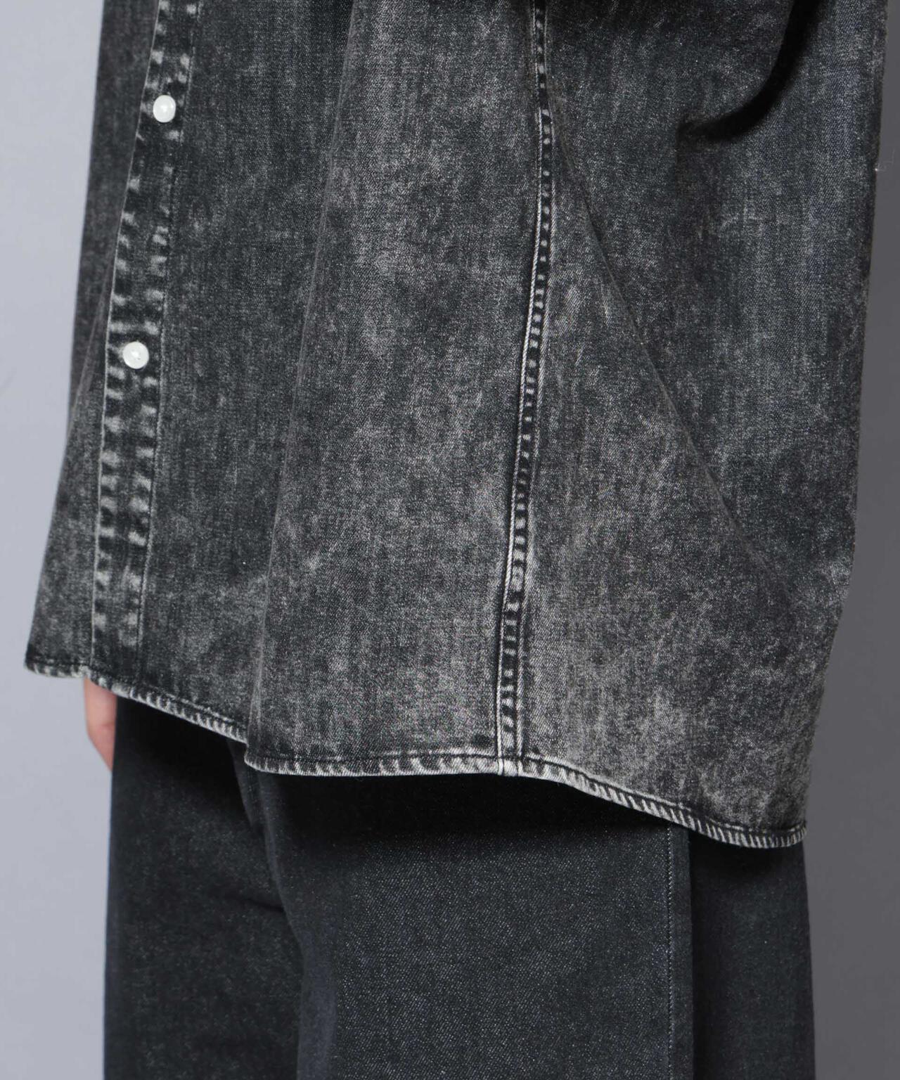 「大人のワイドシャツ」バンドカラーデニム 長袖 6685220210