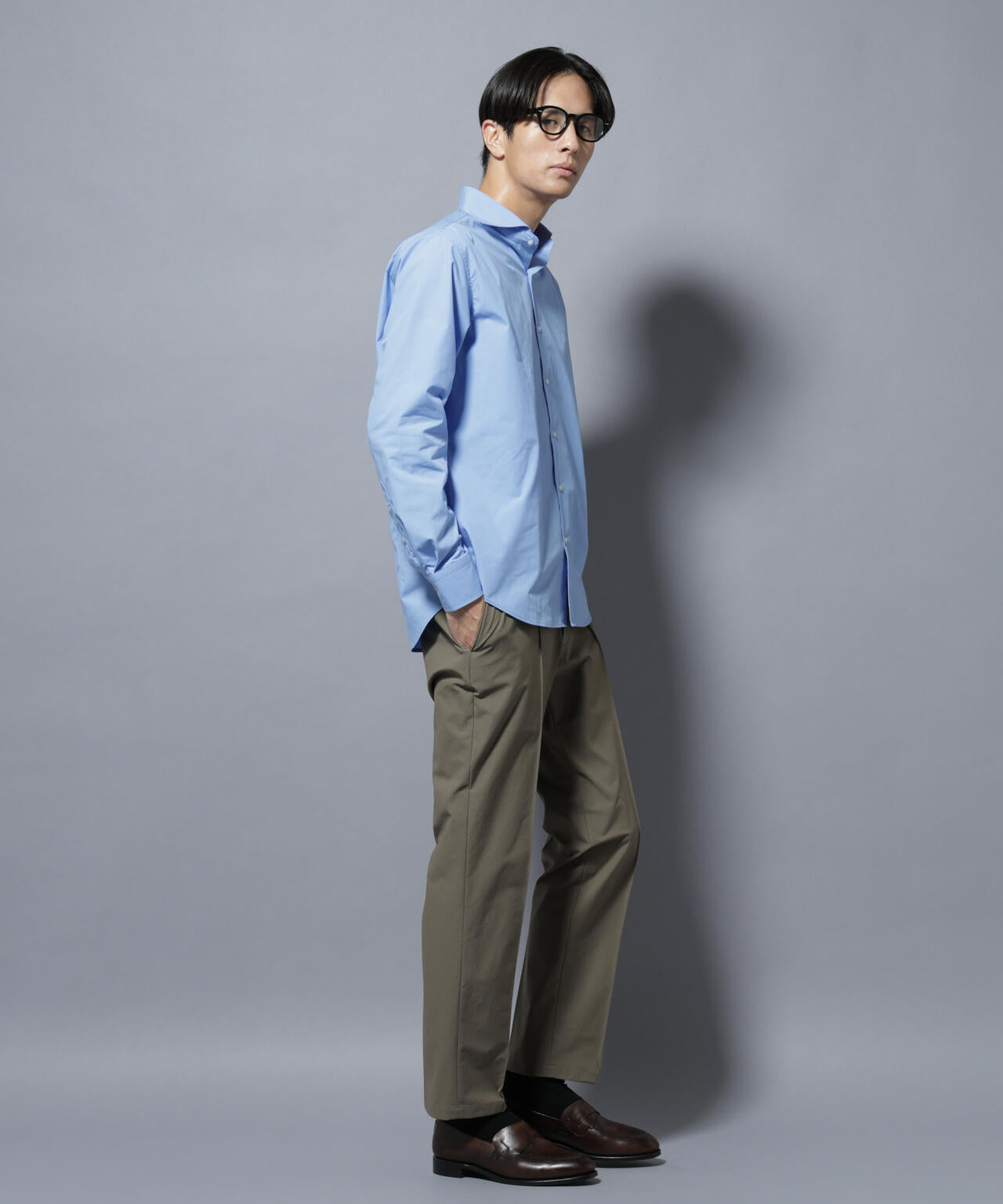 「N shirt」Anti Soaked(R)汗染み防止ホリゾンタルカラーシャツ長袖 6685220219