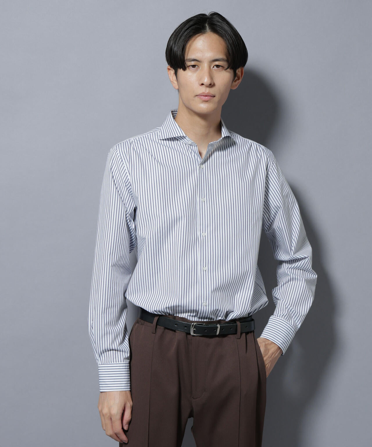 「N shirt」Anti Soaked(R)汗染み防止ホリゾンタルカラーシャツ長袖 6685220219
