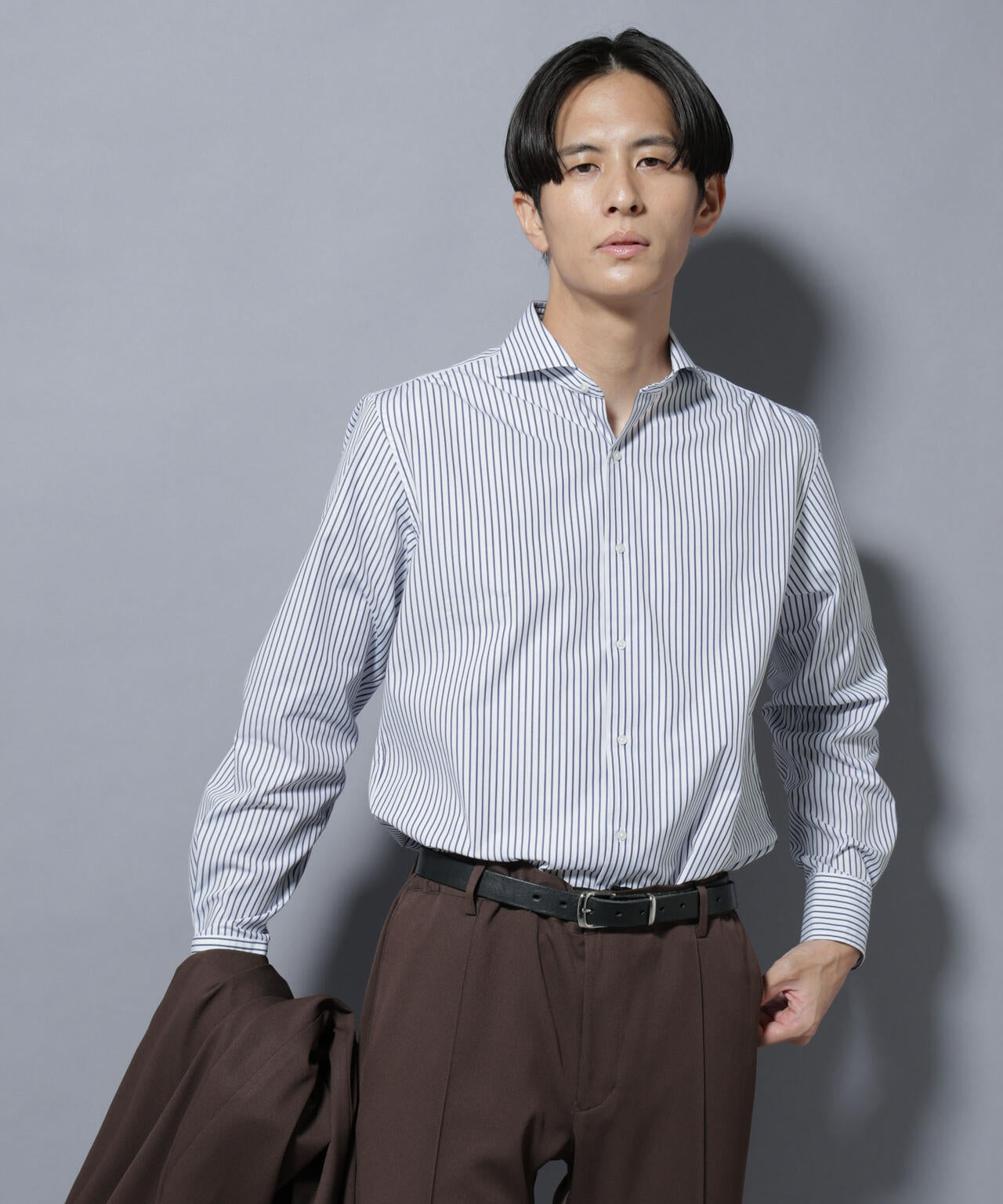 「N shirt」Anti Soaked(R)汗染み防止ホリゾンタルカラーシャツ長袖 6685220219