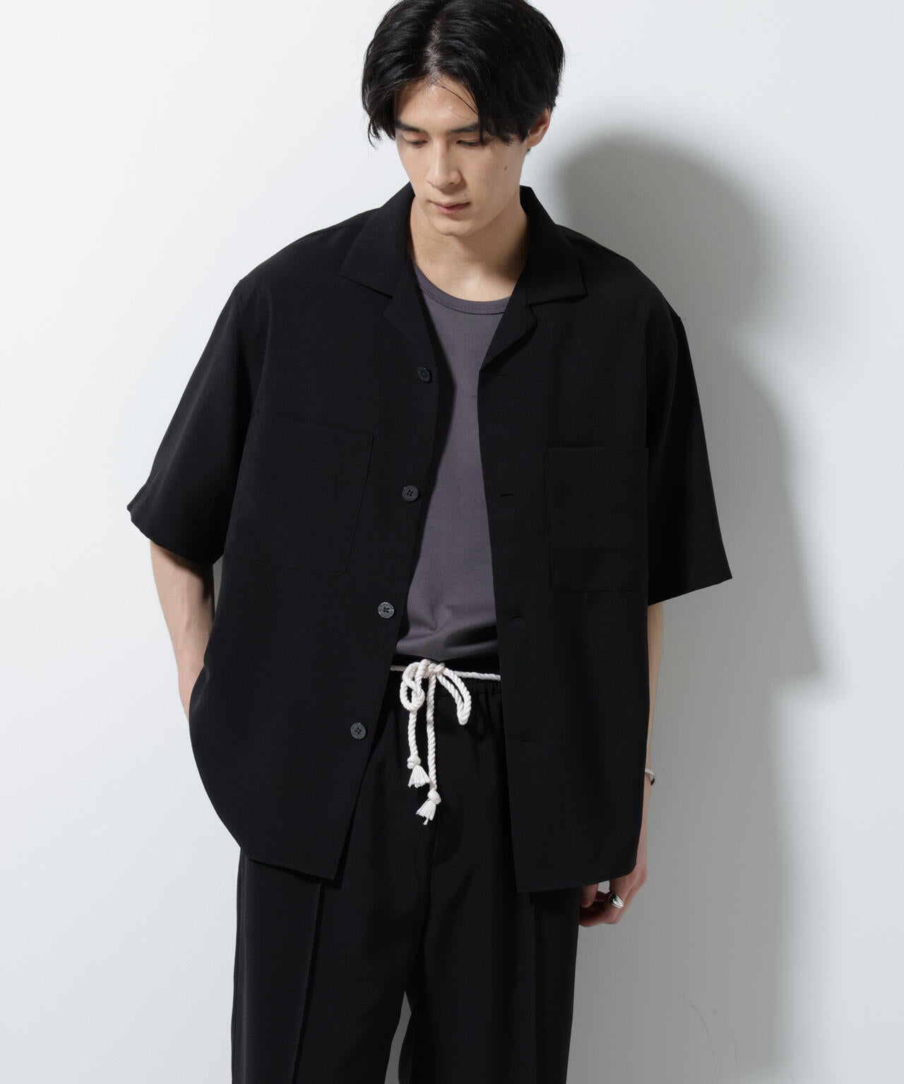 メランジドライオープンカラーシャツ(セットアップ可) 6685221204