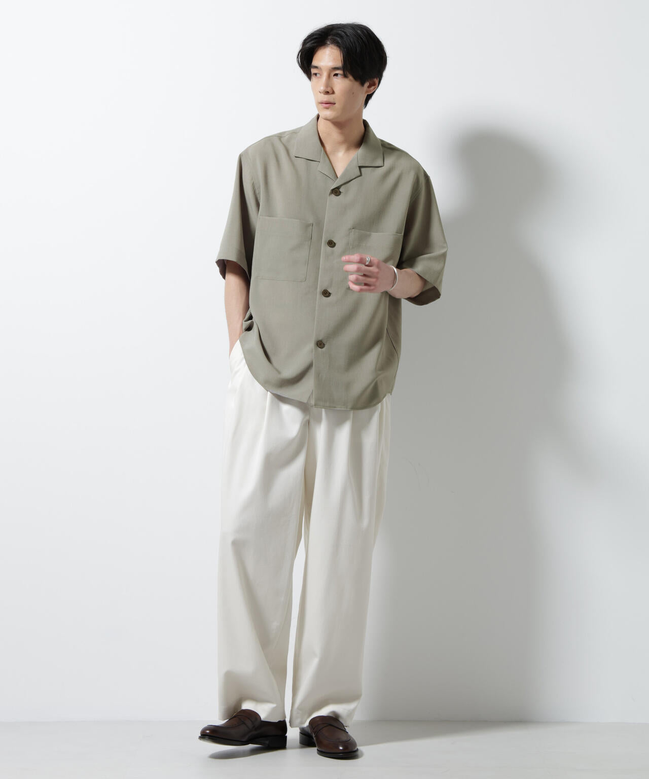 メランジドライオープンカラーシャツ(セットアップ可) 6685221204