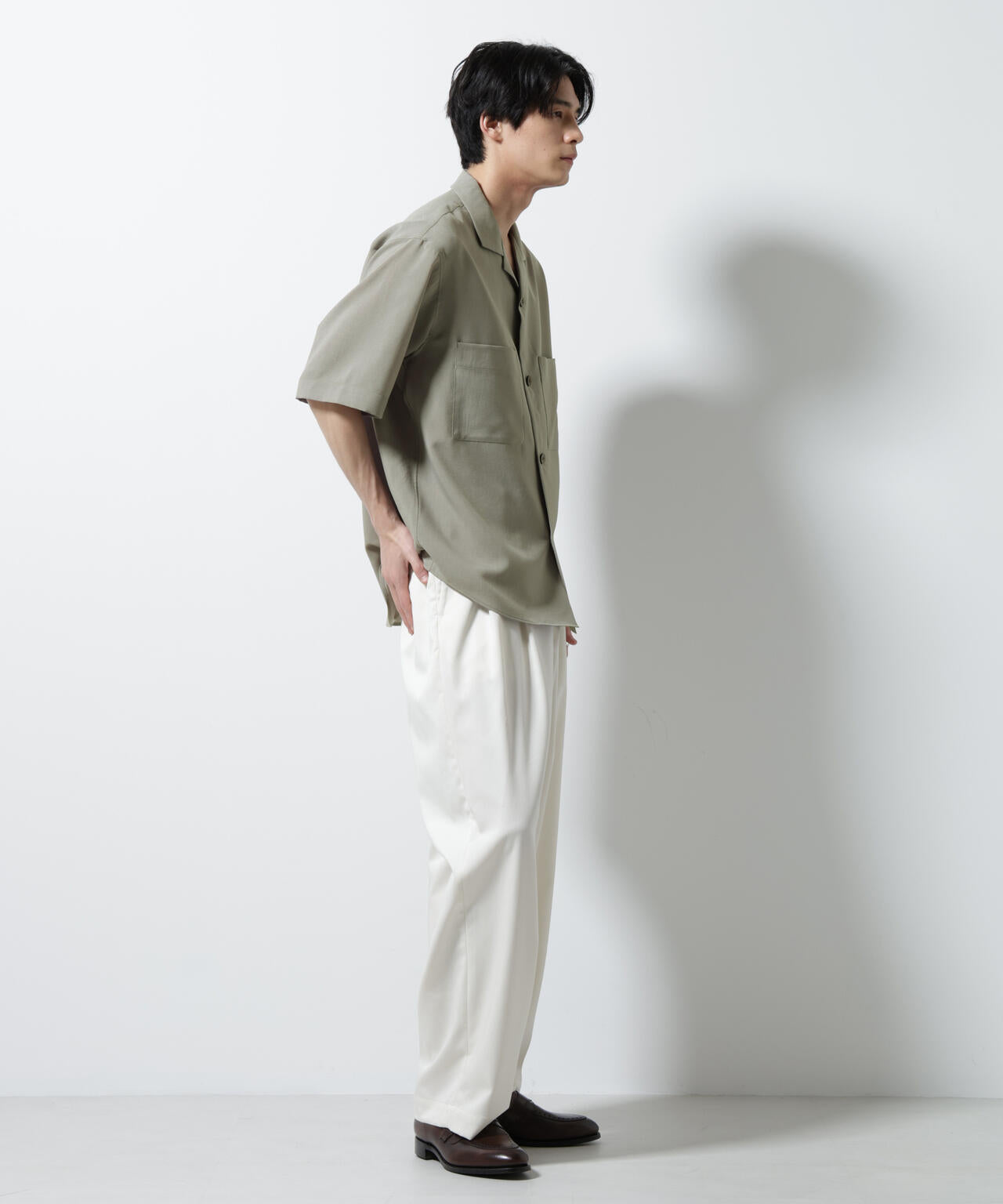 メランジドライオープンカラーシャツ(セットアップ可) 6685221204