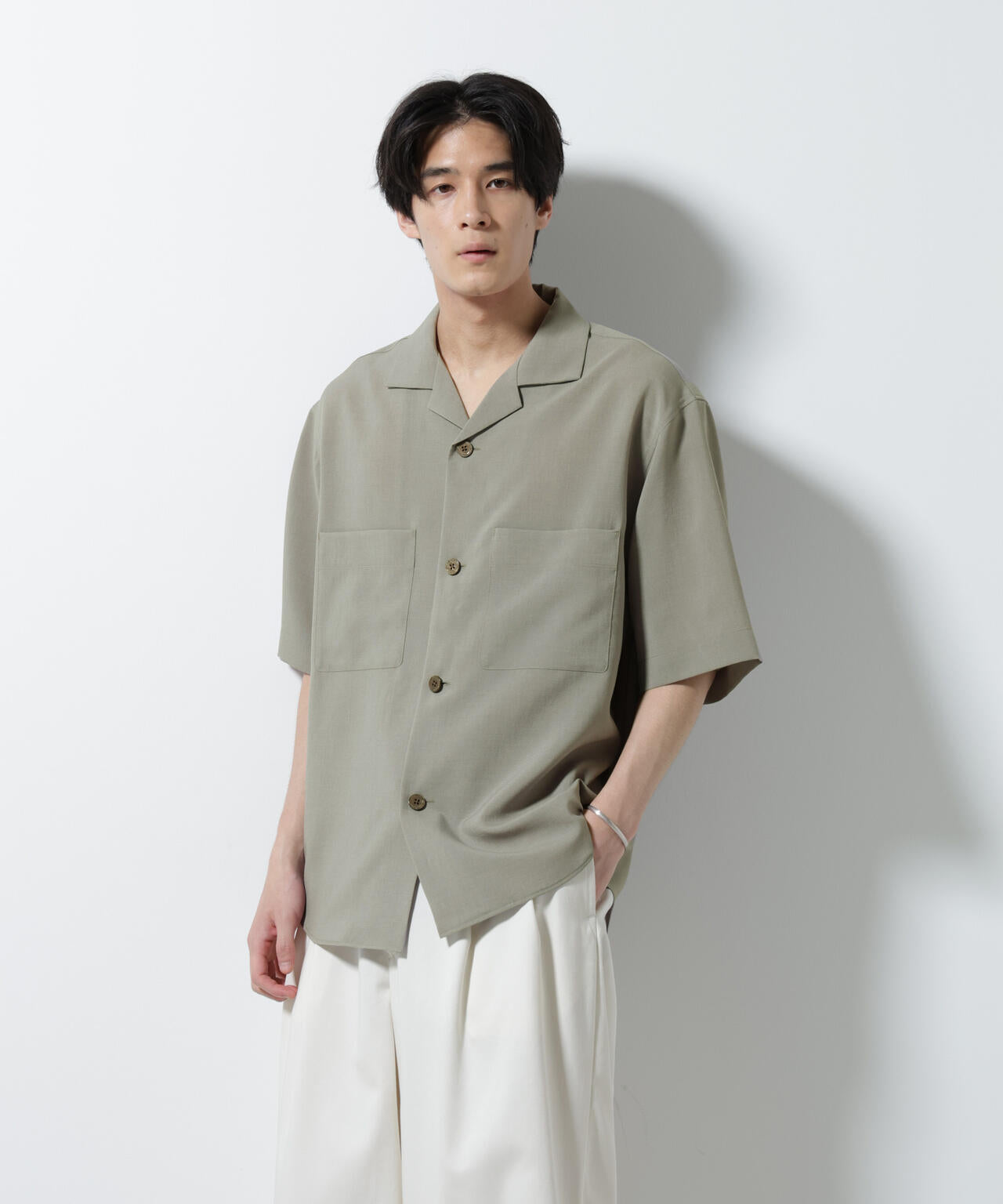 メランジドライオープンカラーシャツ(セットアップ可) 6685221204