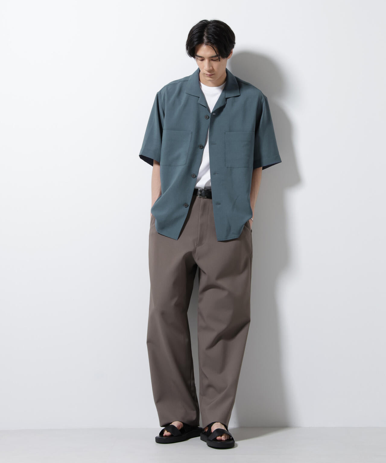 メランジドライオープンカラーシャツ(セットアップ可) 6685221204