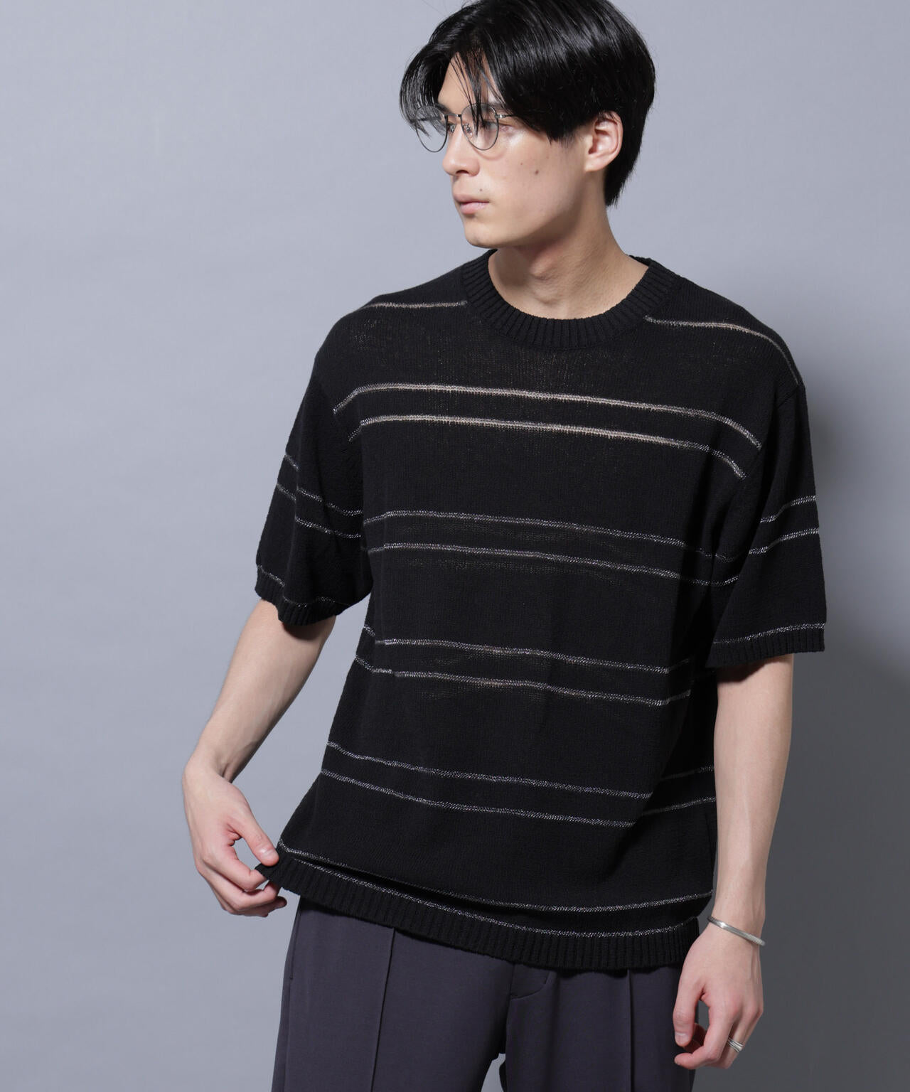 ブークレーラメボーダー ニットTシャツ 6685222211