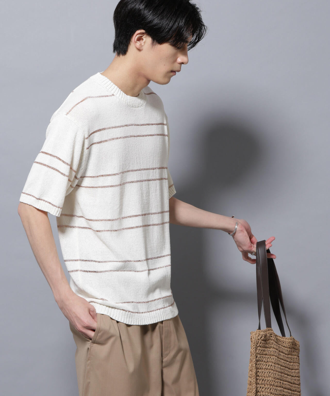 ブークレーラメボーダー ニットTシャツ 6685222211