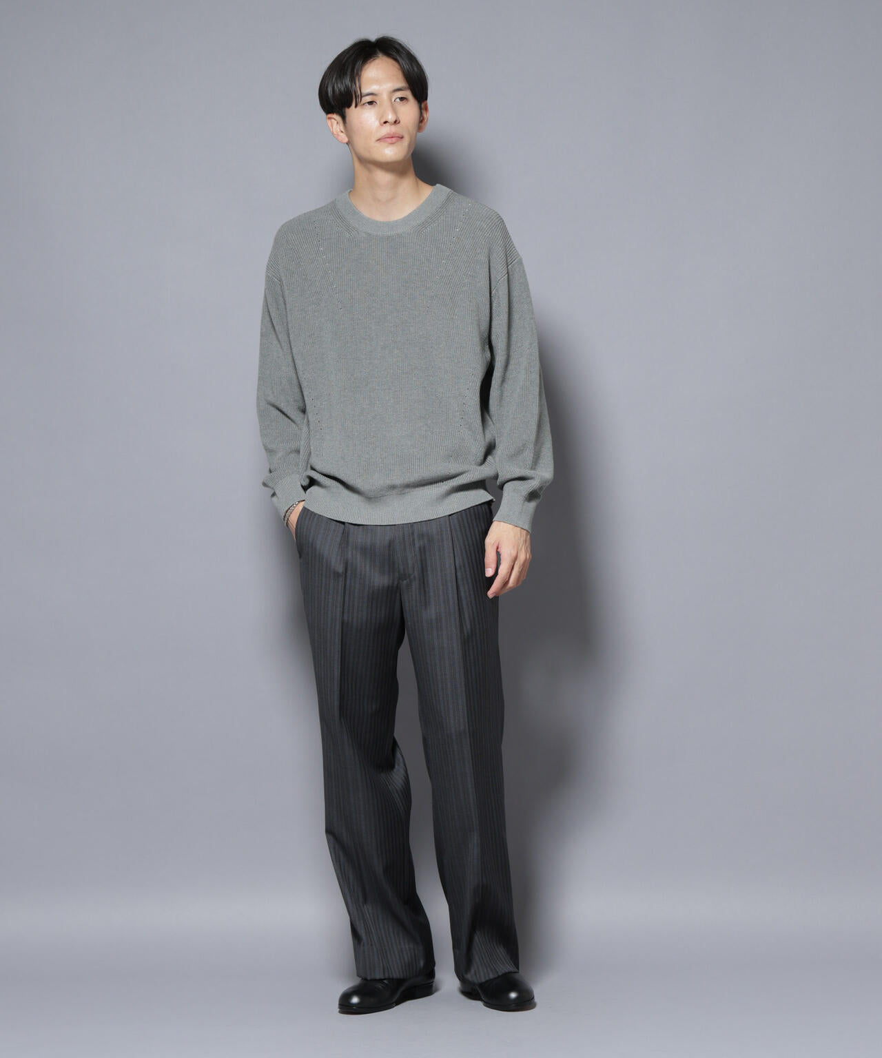 マーセライズコットン 畦クルーネックニット 6685222219