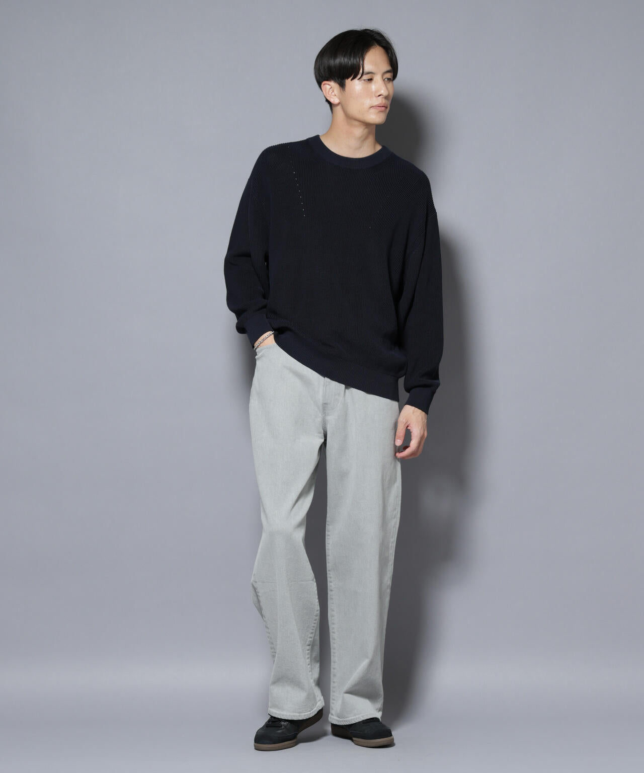 マーセライズコットン 畦クルーネックニット 6685222219