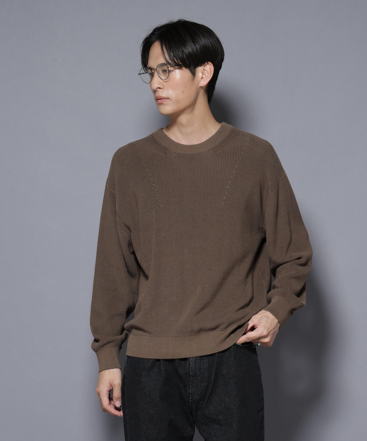 マーセライズコットン 畦クルーネックニット 6685222219