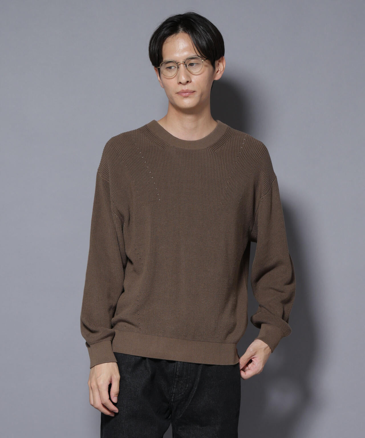 マーセライズコットン 畦クルーネックニット 6685222219