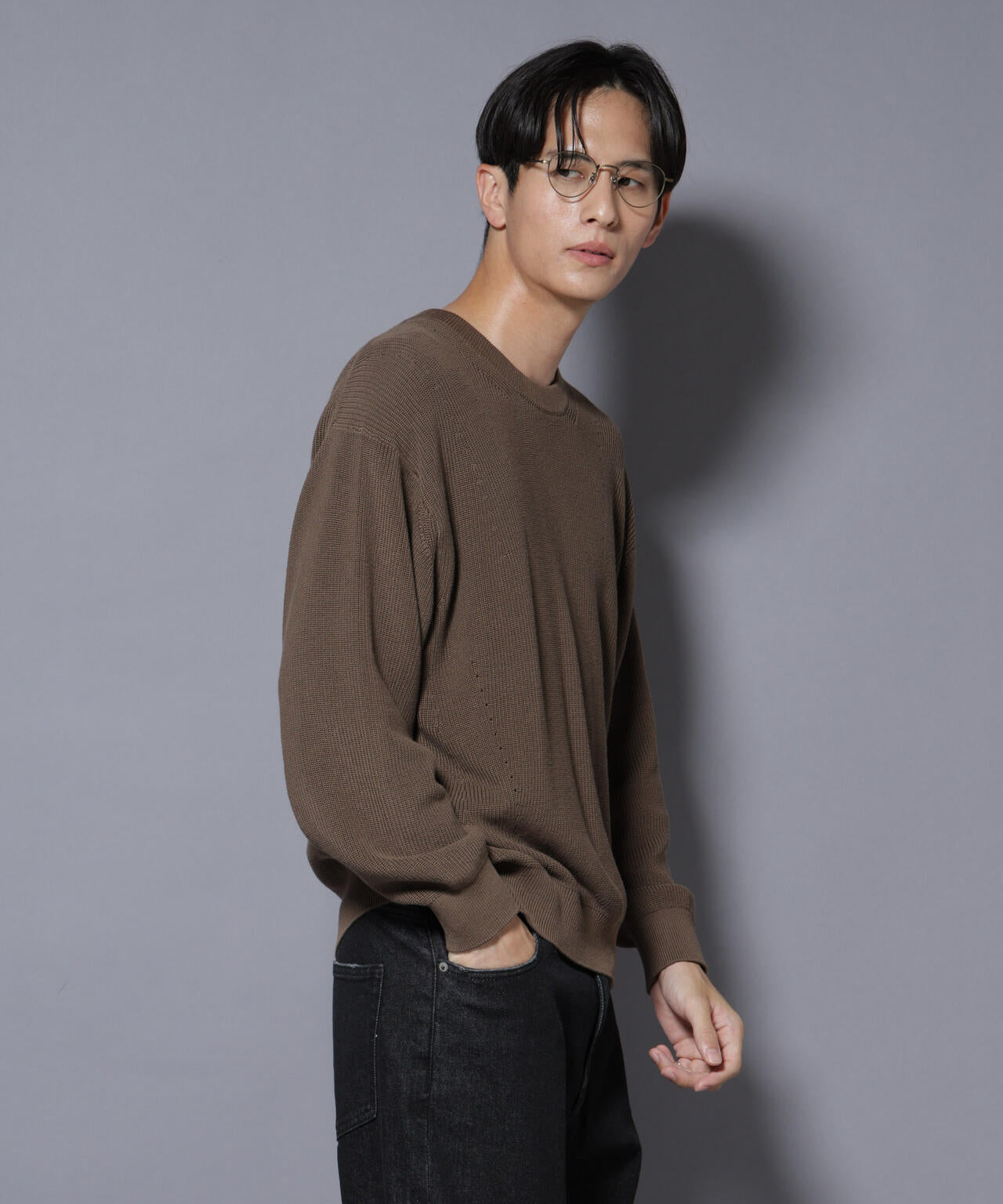 マーセライズコットン 畦クルーネックニット 6685222219