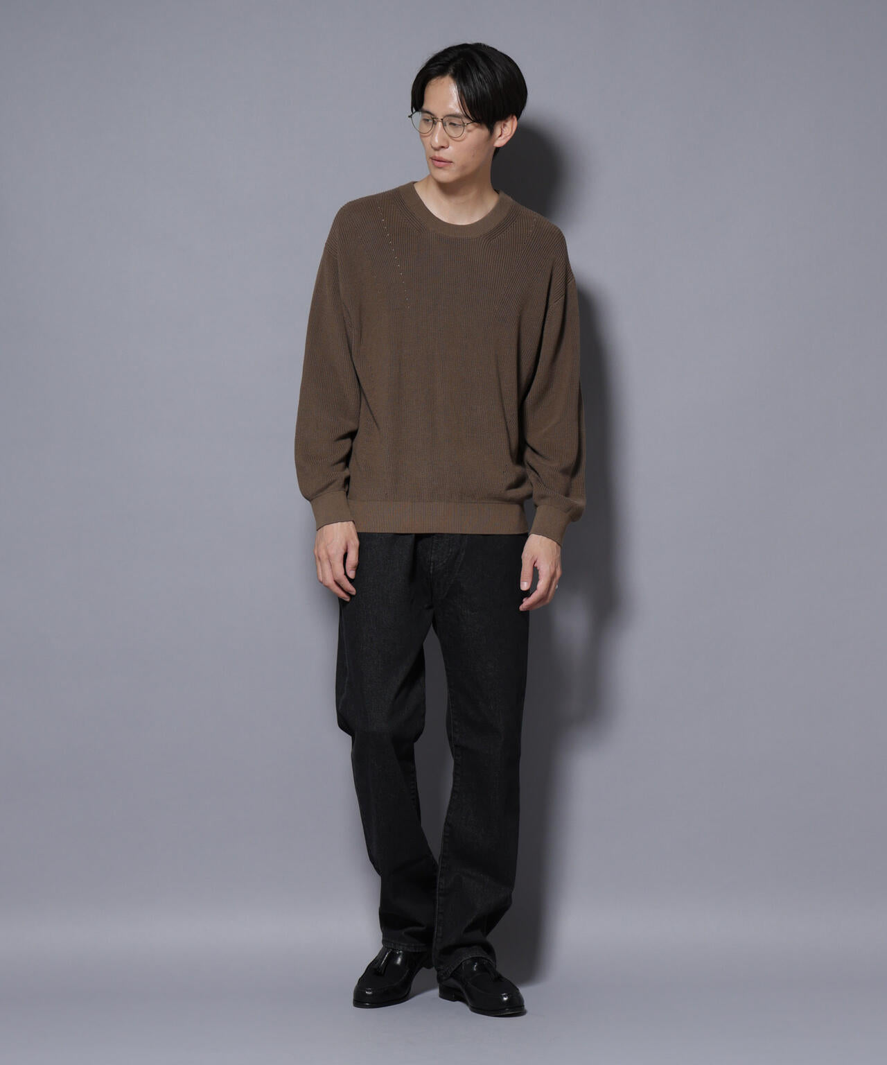 マーセライズコットン 畦クルーネックニット 6685222219