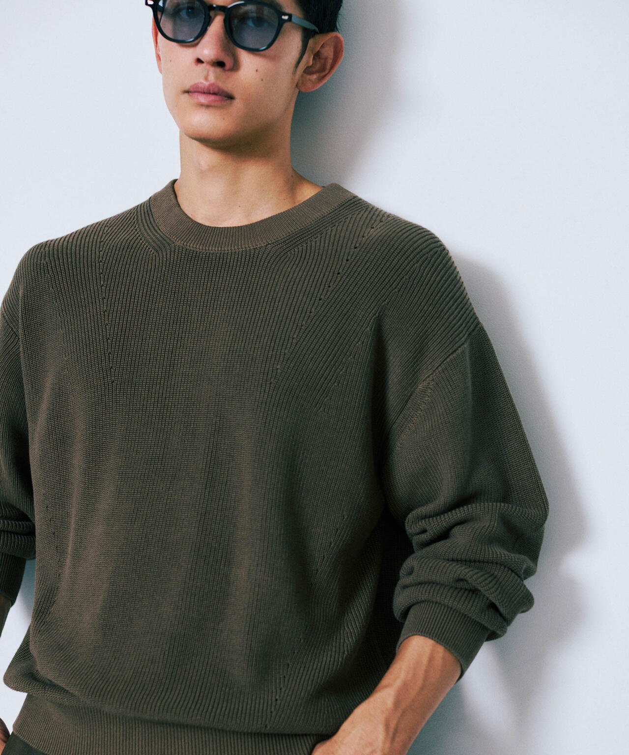 マーセライズコットン 畦クルーネックニット 6685222219