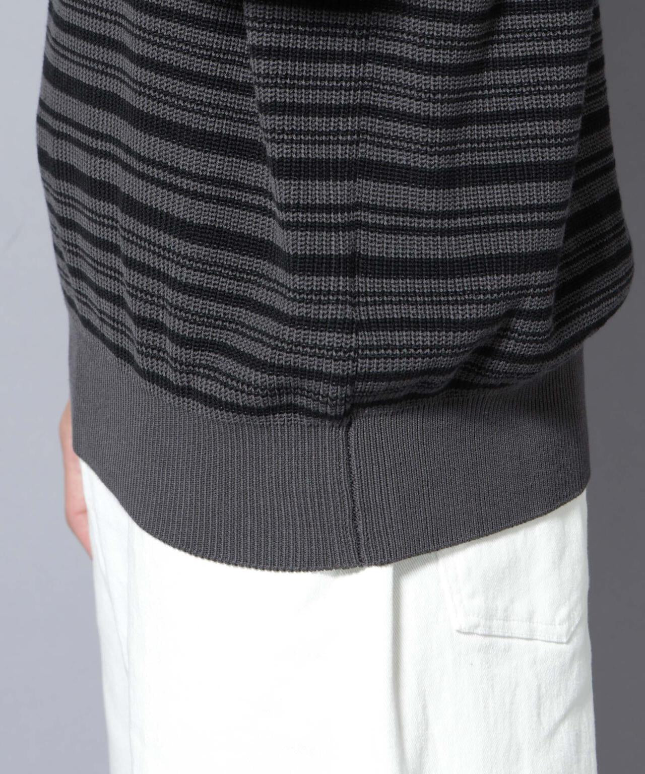 マーセライズコットン 畦ボーダークルーネックニット 6685222220