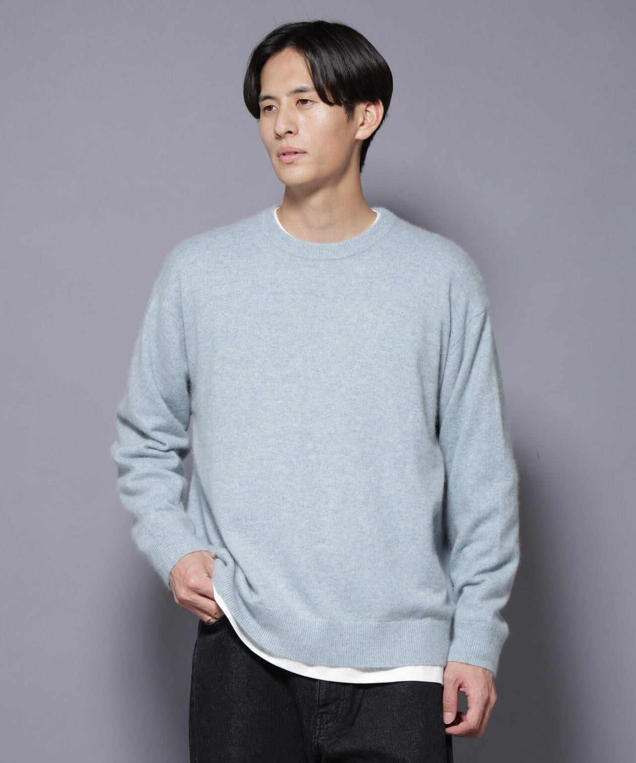 アンゴラ混ライトクルーネックニット 6685222226