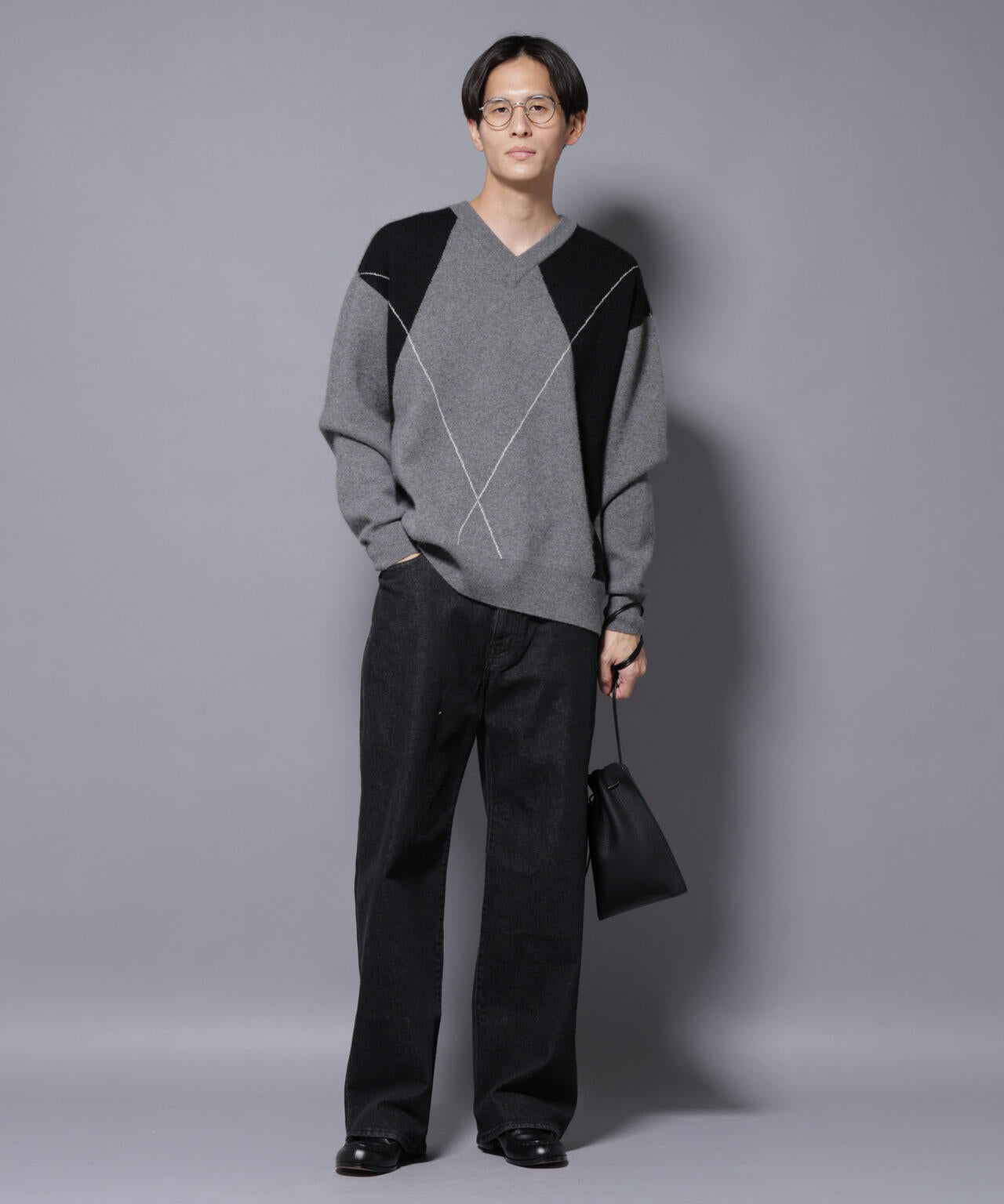 アンゴラ混アーガイルVネックニット 6685222227