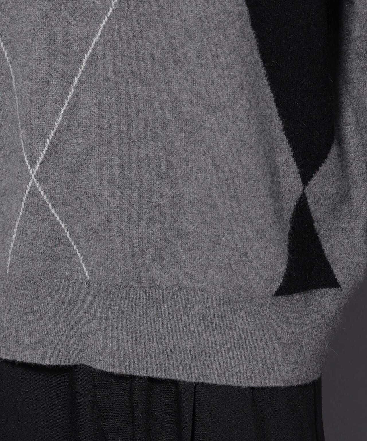 アンゴラ混アーガイルVネックニット 6685222227