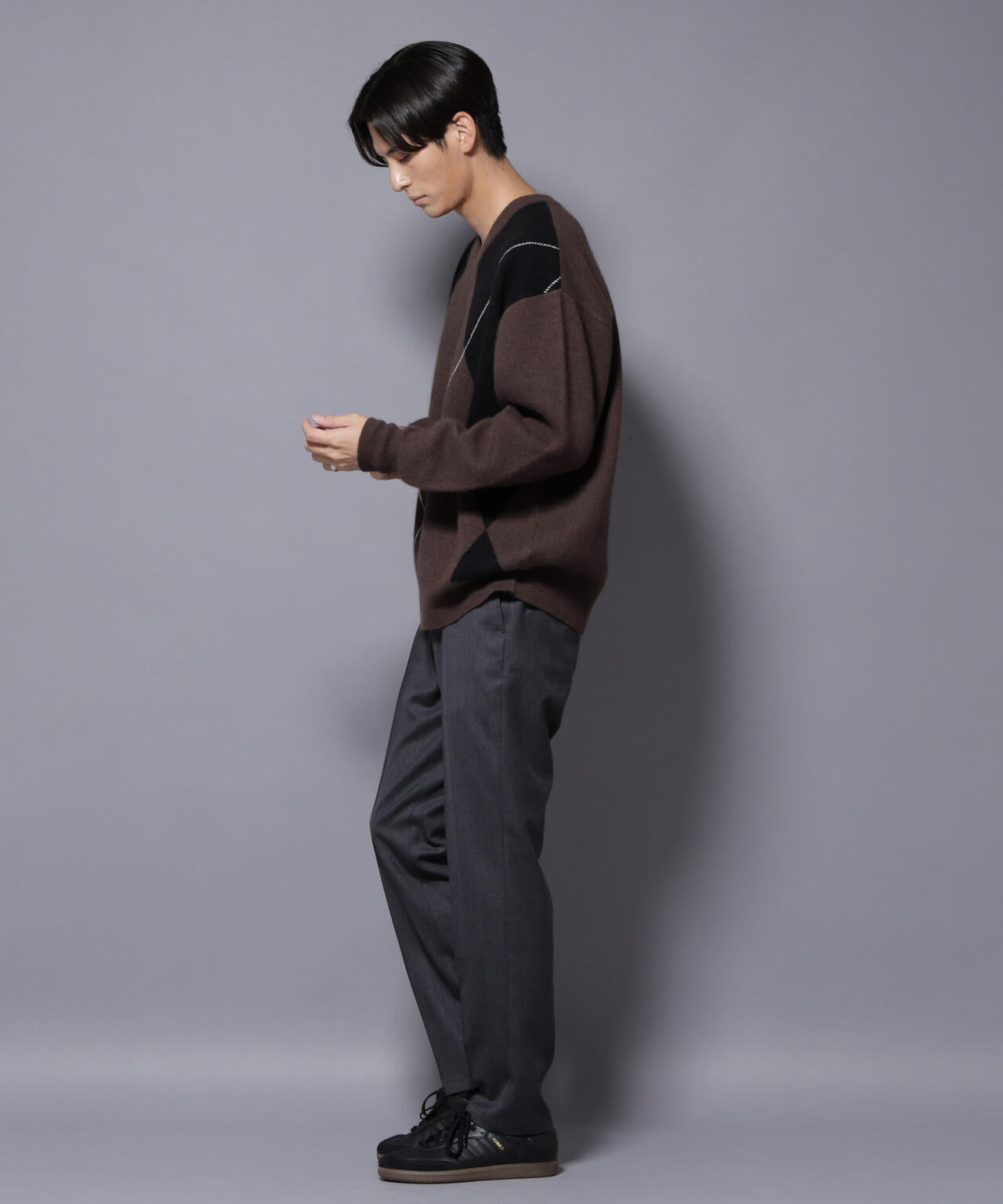 アンゴラ混アーガイルVネックニット 6685222227