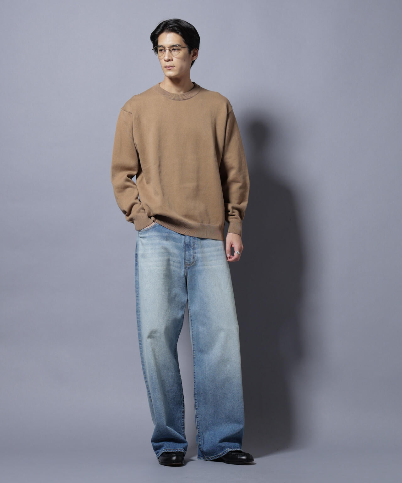 「大人のスウェット」コットンスウェットライクニット エルボーパッチクルーネック 6685222228