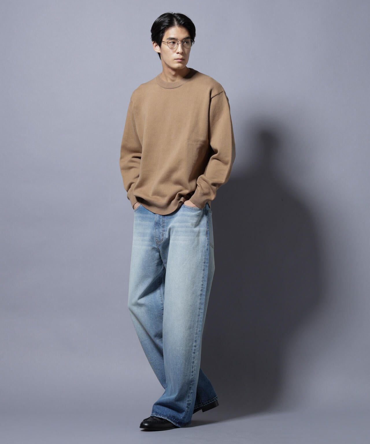 「大人のスウェット」コットンスウェットライクニット エルボーパッチクルーネック 6685222228