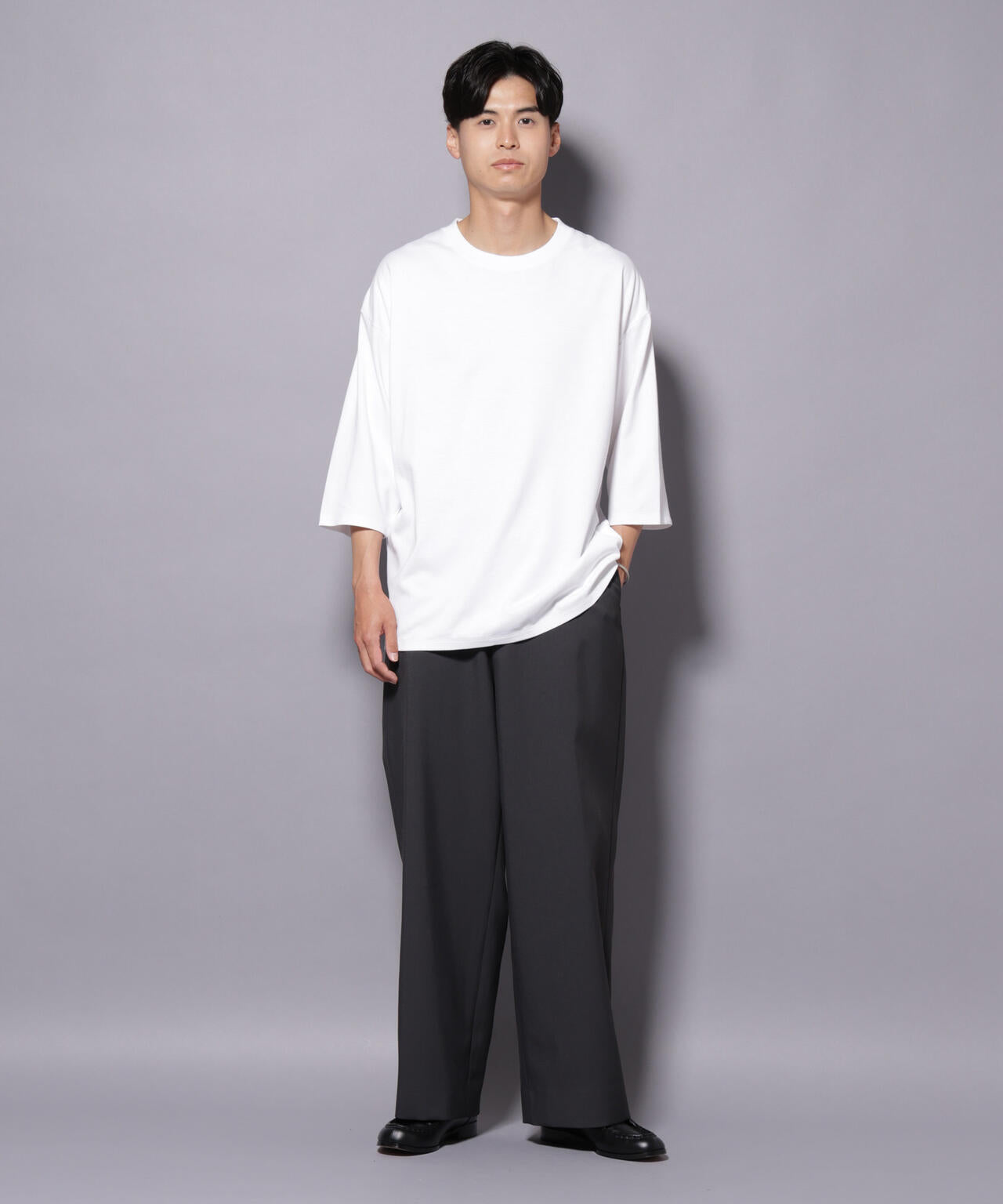 Anti Soaked(R) 汗染み防止 クルーネックワイドTシャツ七分袖 6685223207
