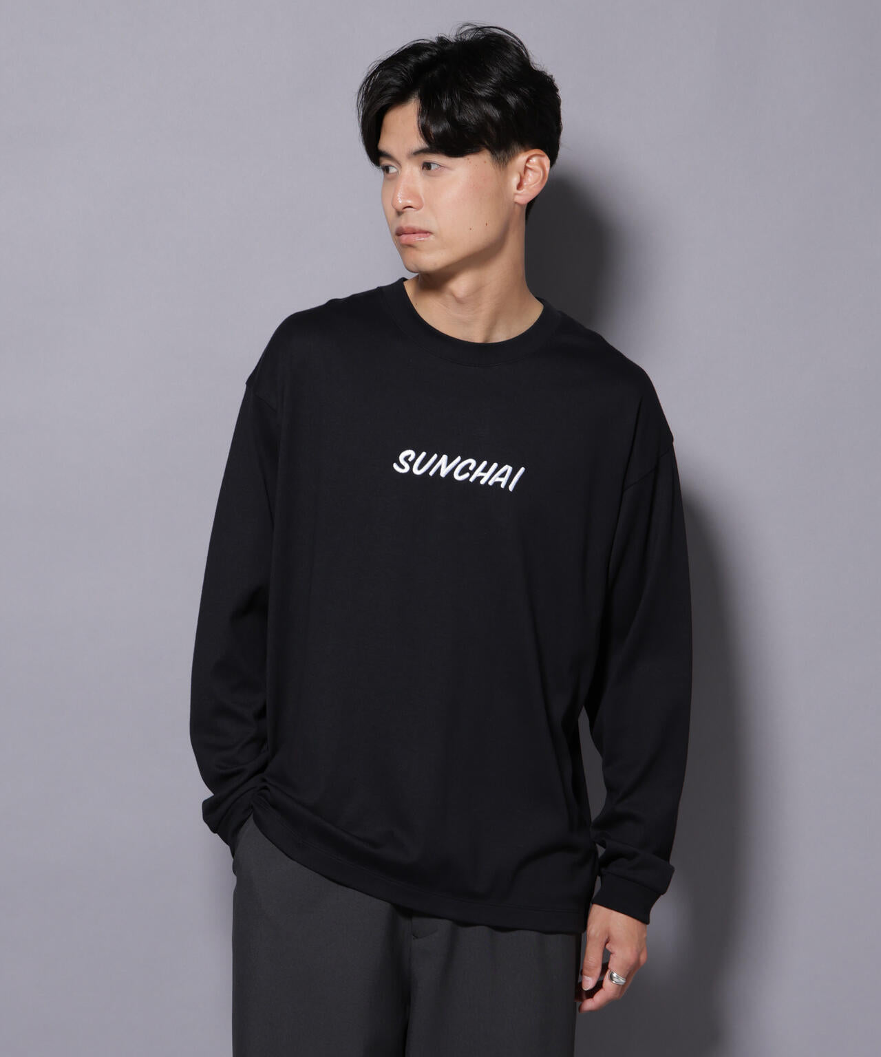 Anti Soaked(R)×SUNCHAI ロゴ刺繍 汗染み防止 Tシャツ長袖 6685223211