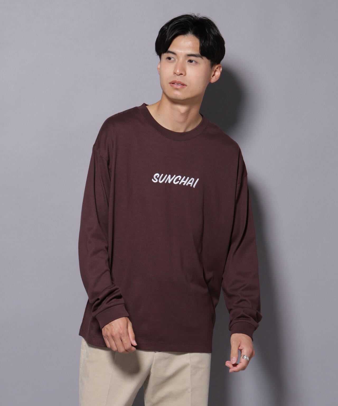 Anti Soaked(R)×SUNCHAI ロゴ刺繍 汗染み防止 Tシャツ長袖 6685223211