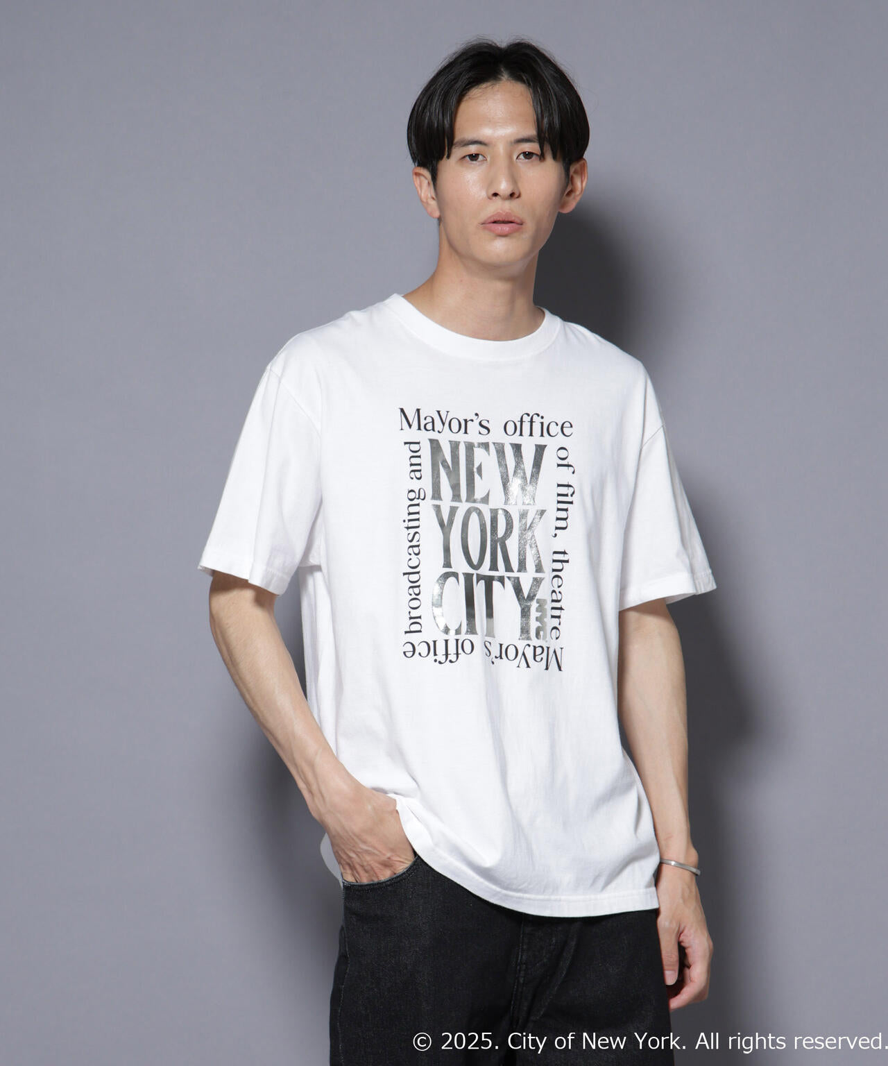 別注GOOD ROCK SPEED NYC シルバー箔プリントTシャツ 6685224209