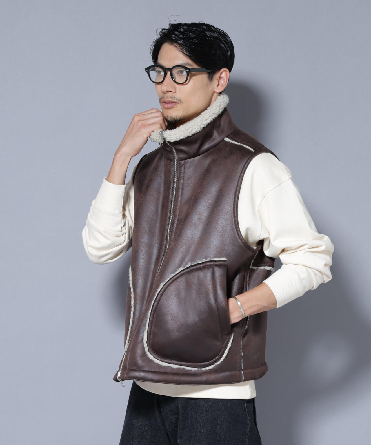 クラックフェイクムートンリバーシブルベスト 6685225203