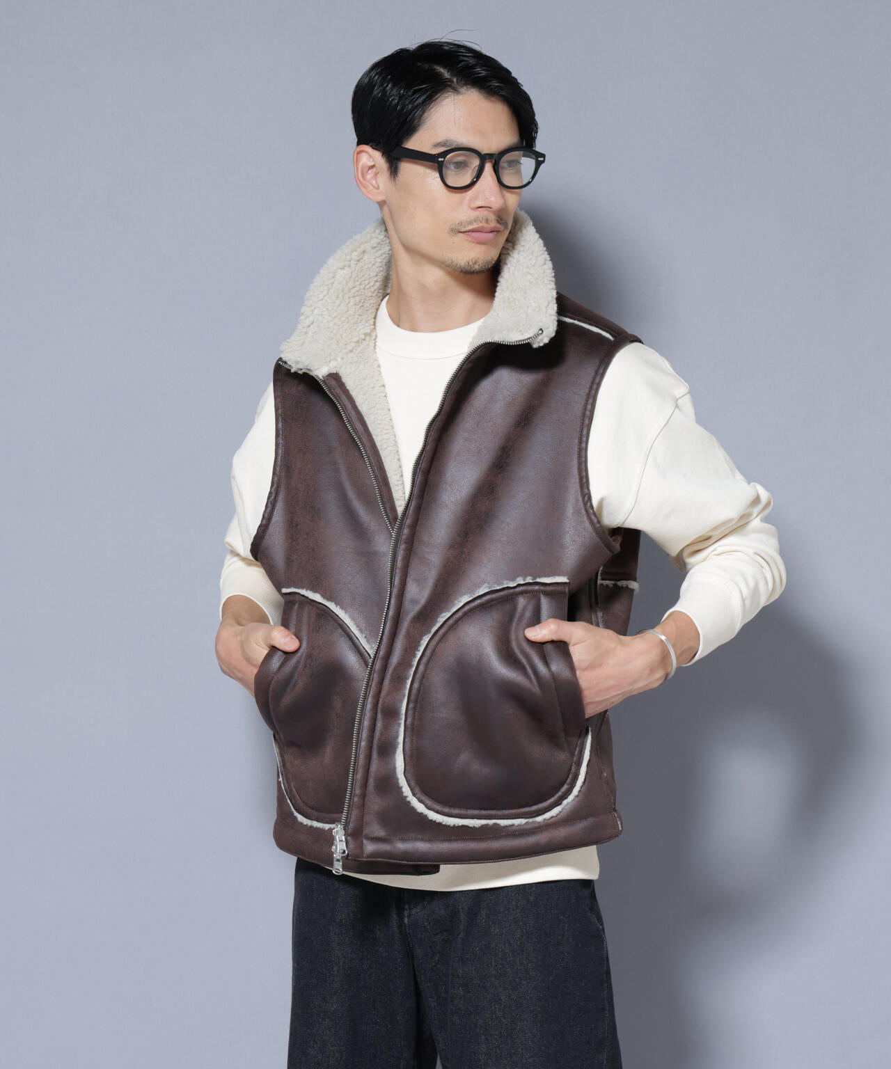 クラックフェイクムートンリバーシブルベスト 6685225203