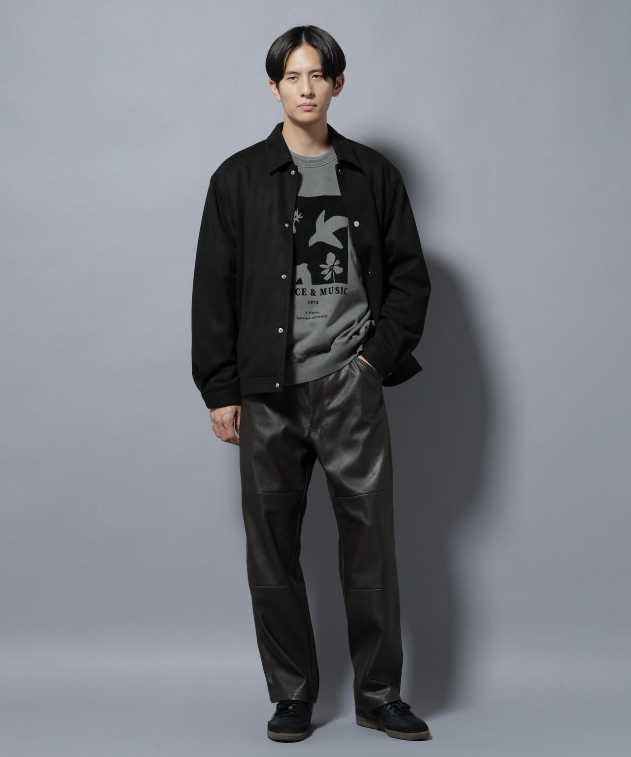 ヴィンテージライクフェイクレザー ダブルニーテーパードパンツ 6685227220