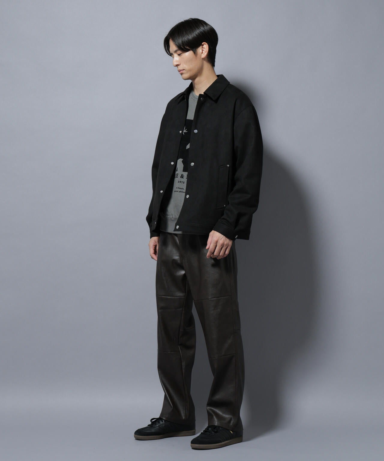 ヴィンテージライクフェイクレザー ダブルニーテーパードパンツ 6685227220