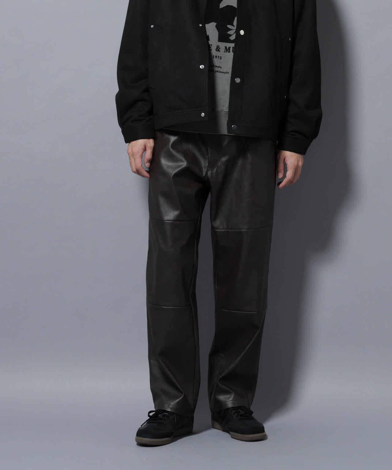 ヴィンテージライクフェイクレザー ダブルニーテーパードパンツ 6685227220