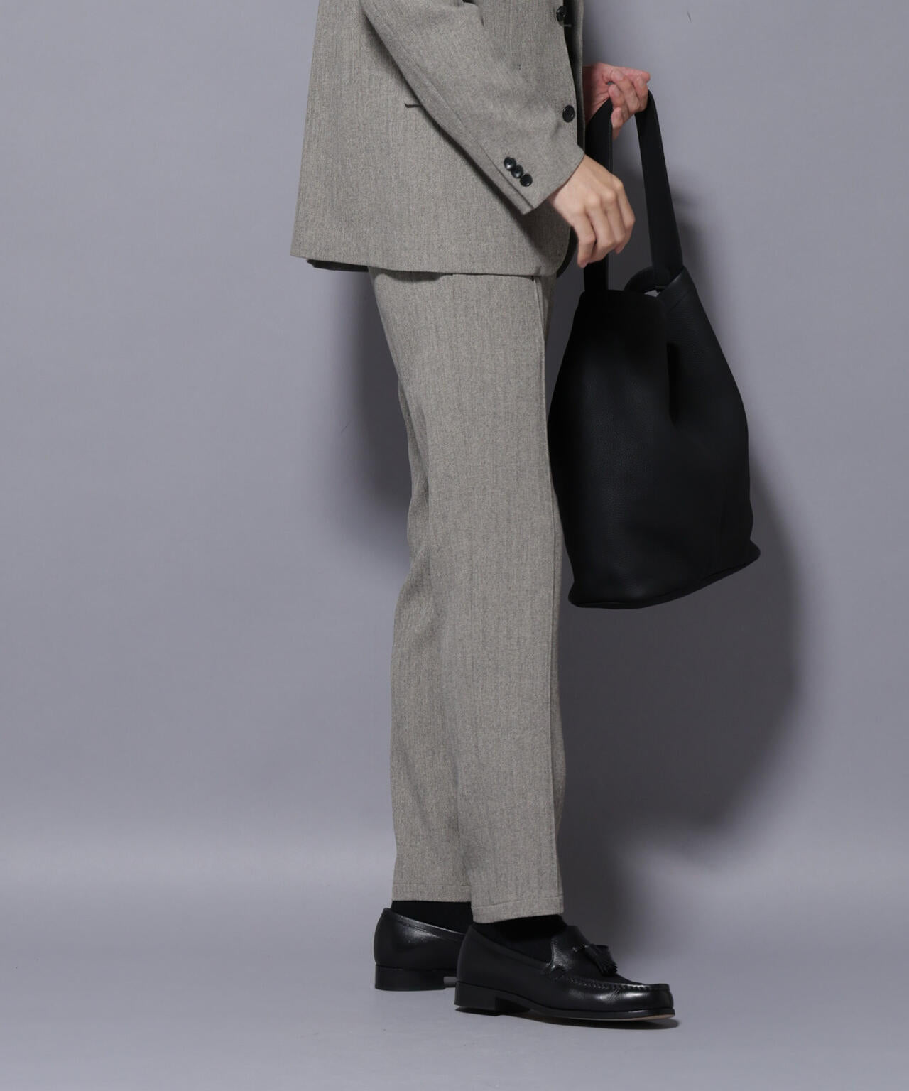 「N TROUSERS BASIC」 洗えるMIXツイードストレッチパンツ(セットアップ可) 6685229207