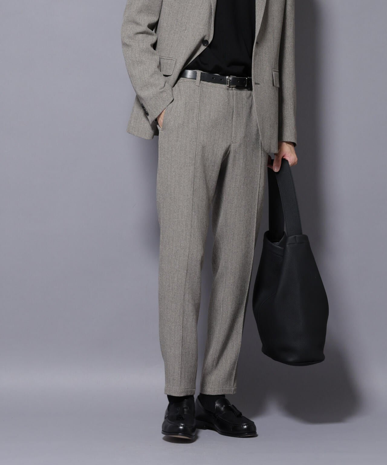 「N TROUSERS BASIC」 洗えるMIXツイードストレッチパンツ(セットアップ可) 6685229207