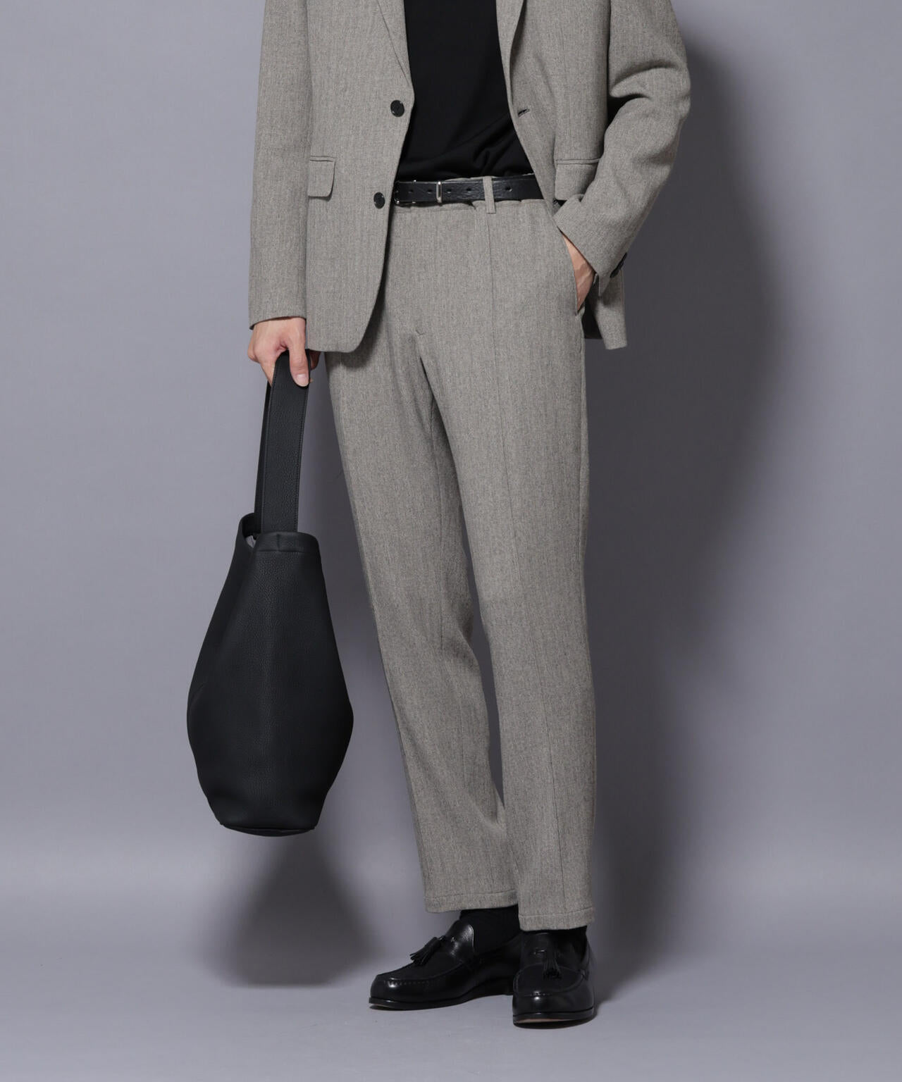 「N TROUSERS BASIC」 洗えるMIXツイードストレッチパンツ(セットアップ可) 6685229207