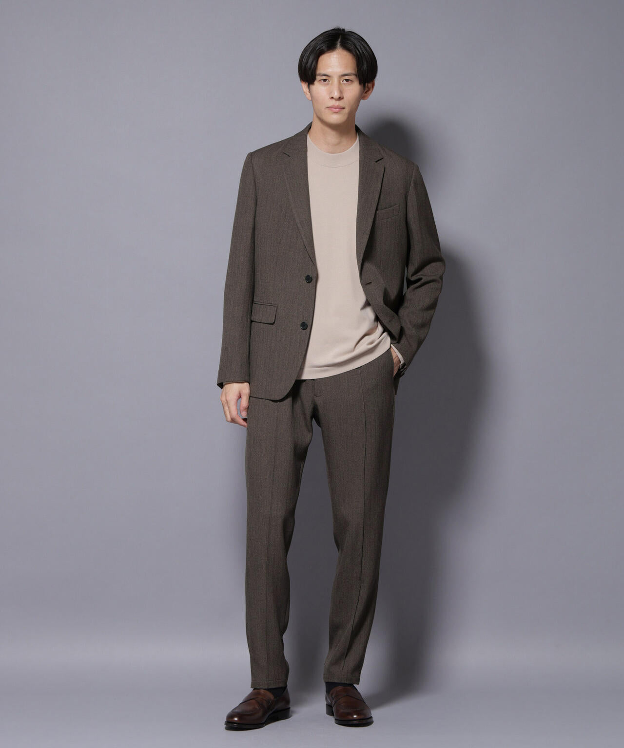 「N TROUSERS BASIC」 洗えるMIXツイードストレッチパンツ(セットアップ可) 6685229207