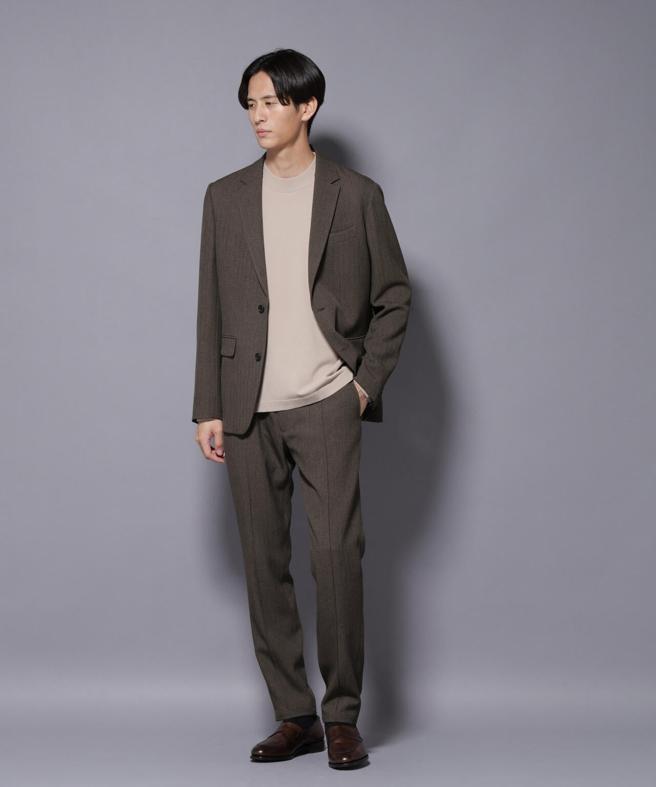 「N TROUSERS BASIC」 洗えるMIXツイードストレッチパンツ(セットアップ可) 6685229207