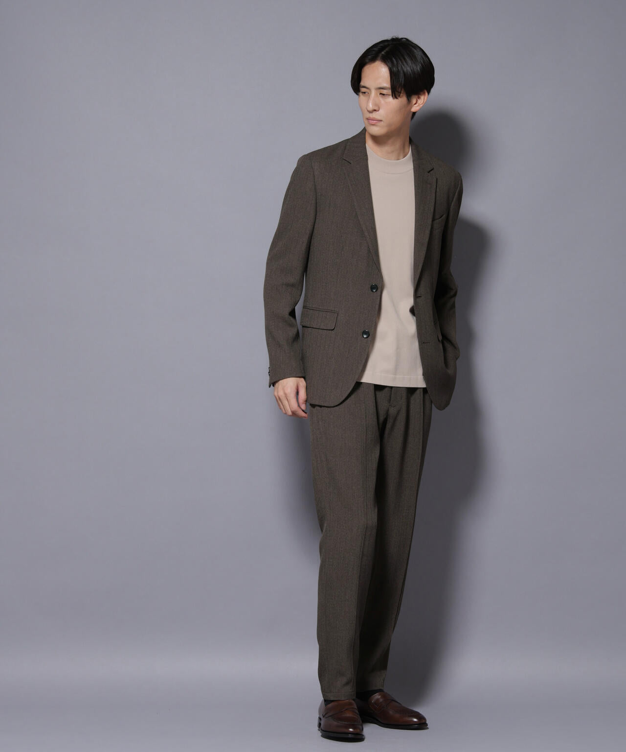 「N TROUSERS BASIC」 洗えるMIXツイードストレッチパンツ(セットアップ可) 6685229207