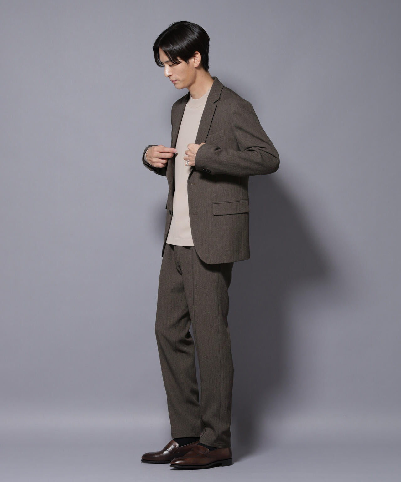 「N TROUSERS BASIC」 洗えるMIXツイードストレッチパンツ(セットアップ可) 6685229207
