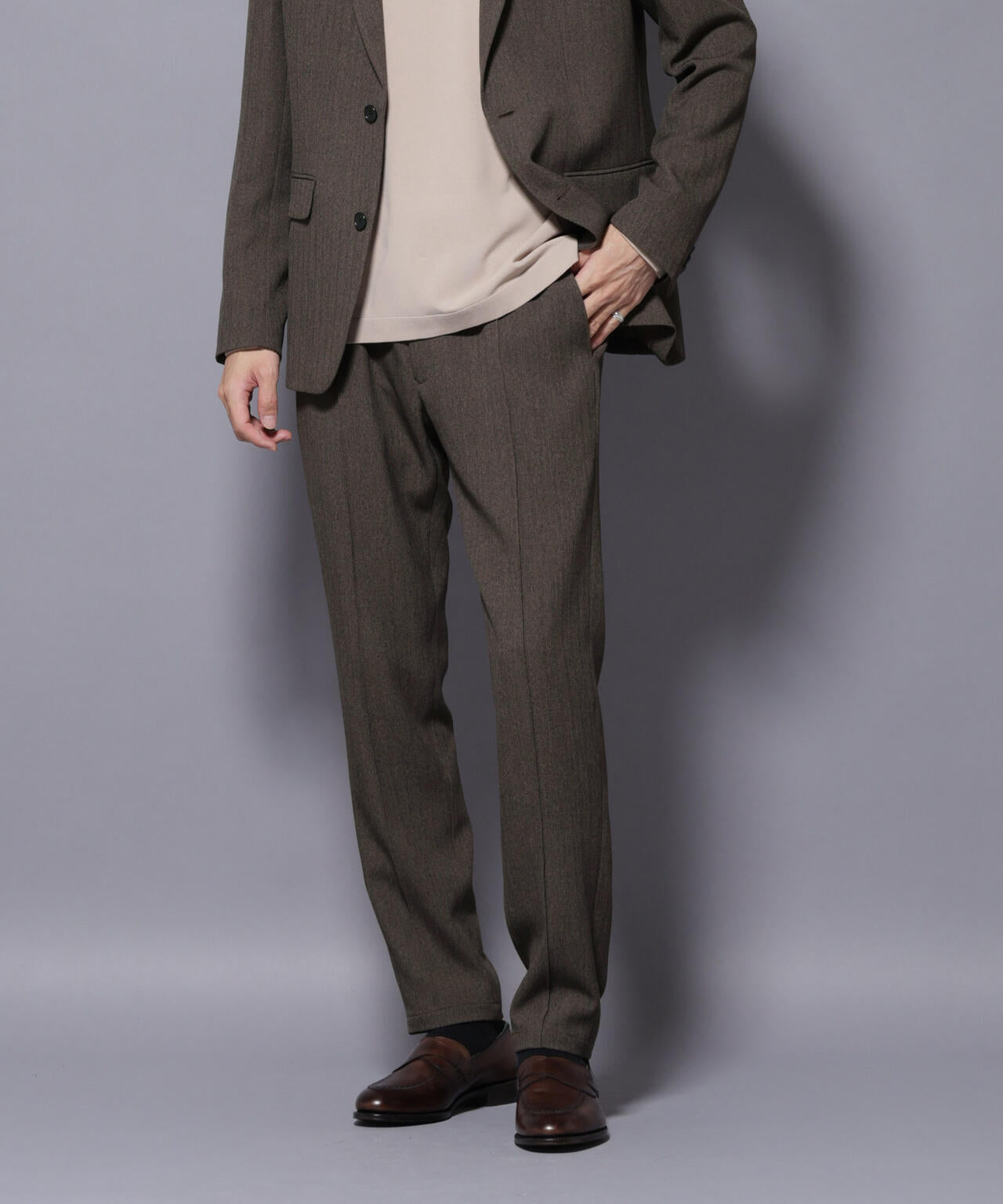 「N TROUSERS BASIC」 洗えるMIXツイードストレッチパンツ(セットアップ可) 6685229207