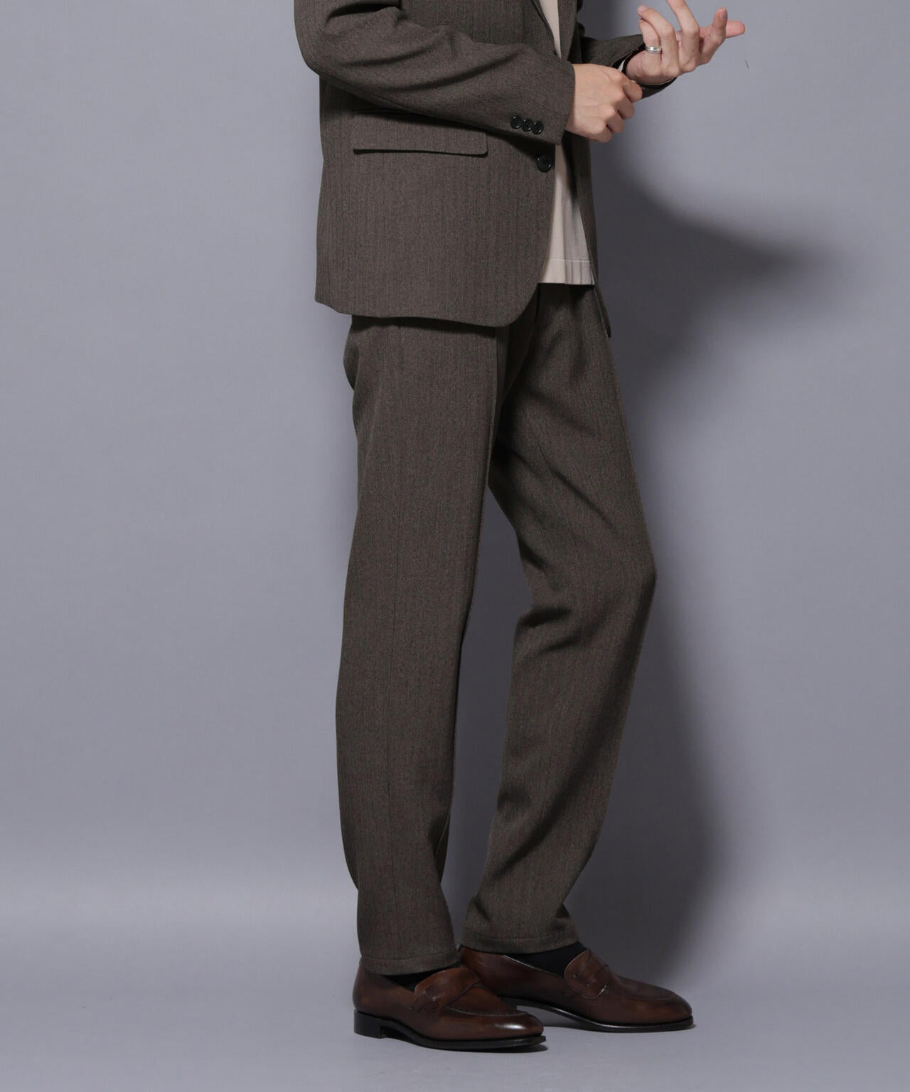 「N TROUSERS BASIC」 洗えるMIXツイードストレッチパンツ(セットアップ可) 6685229207