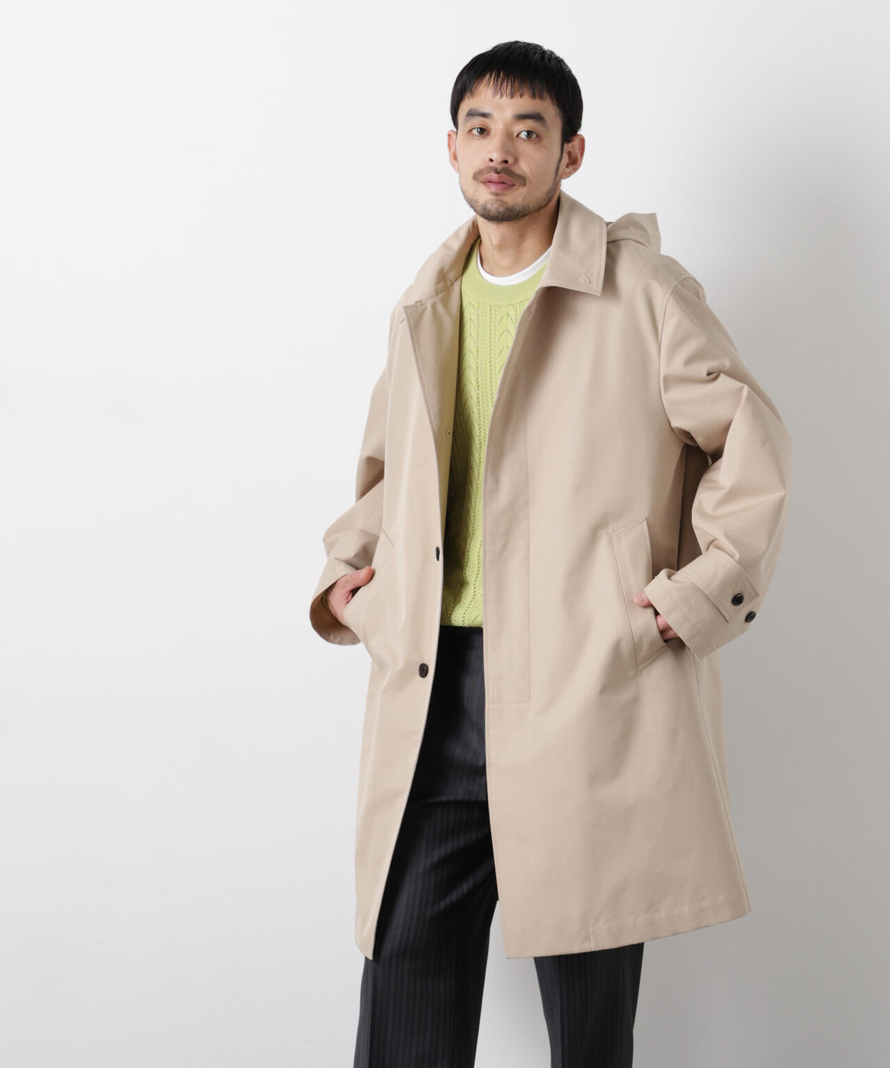 フーデッドステンカラーコート「WARP PRINT」ライニング 6686111202