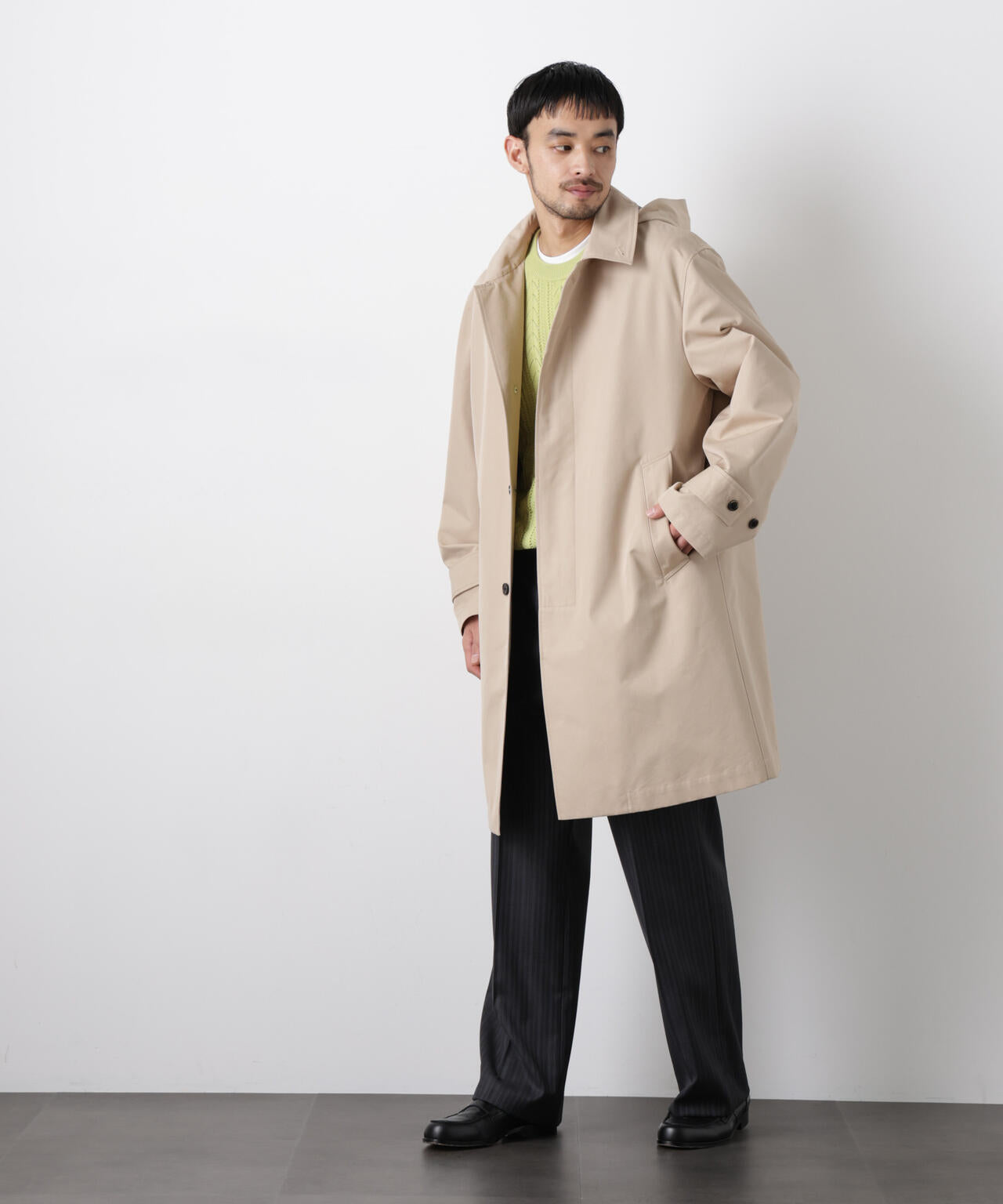 フーデッドステンカラーコート「WARP PRINT」ライニング 6686111202