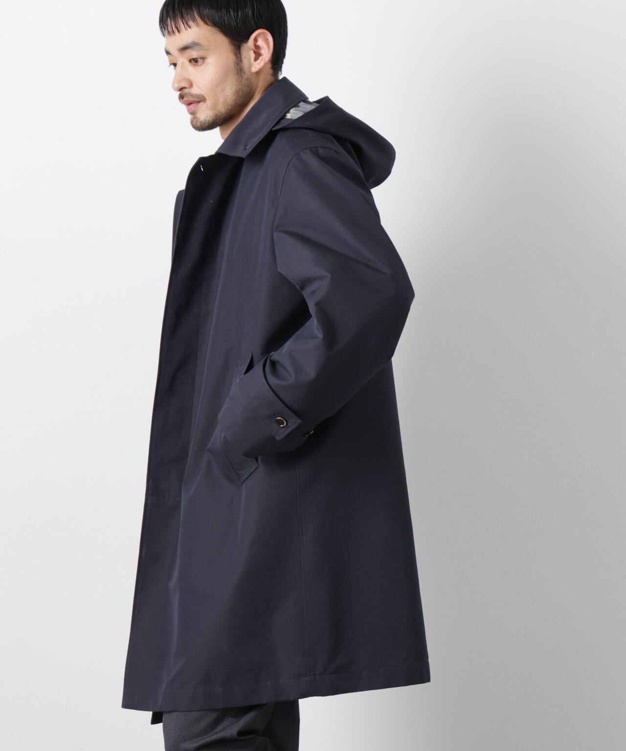 フーデッドステンカラーコート「WARP PRINT」ライニング 6686111202